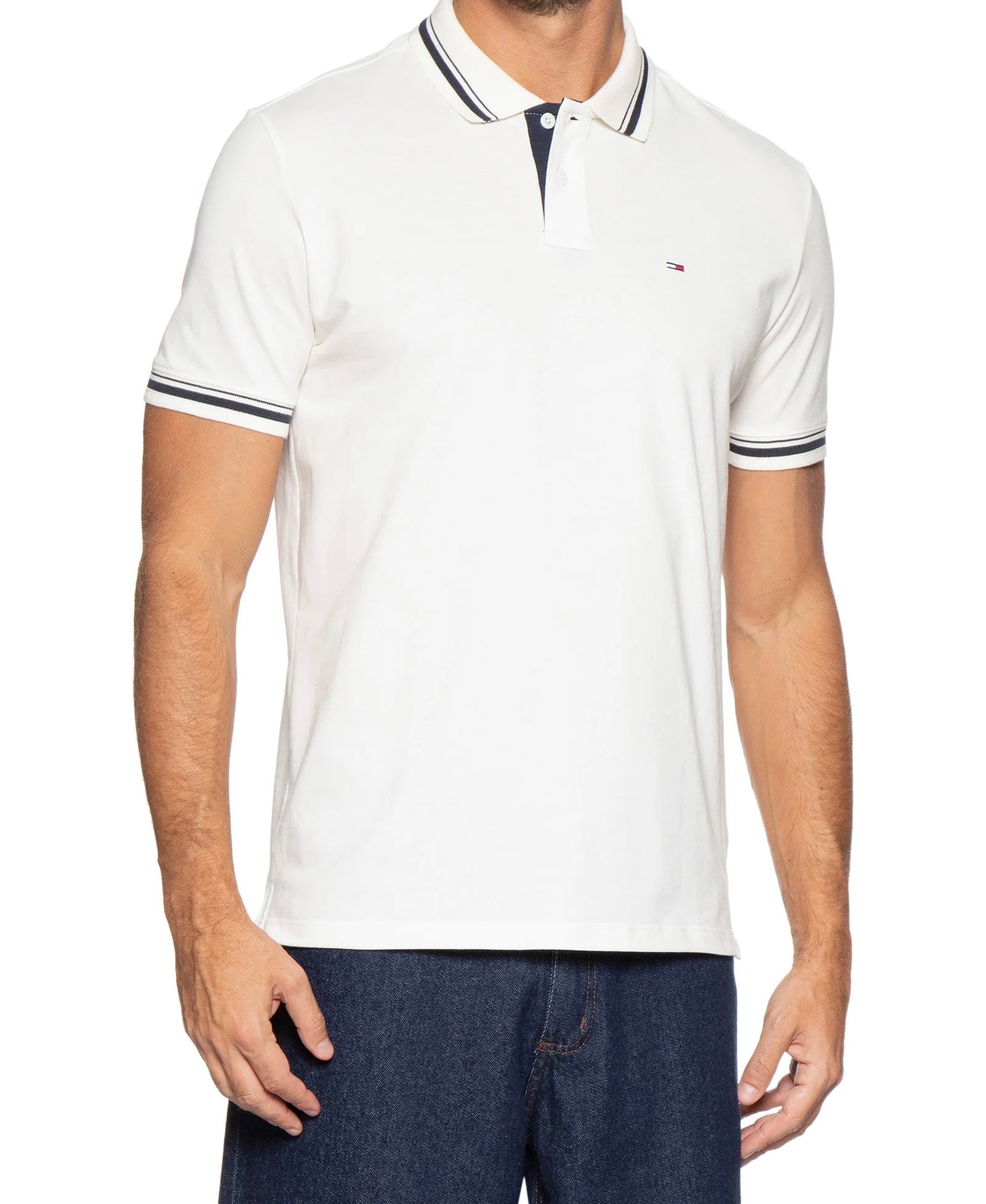Polo Tommy Jeans Regular Fit Com Friso - Off White