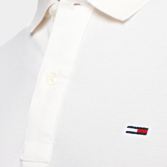 Camisa Polo Tommy Jeans Flag Cuff Masculina - off white