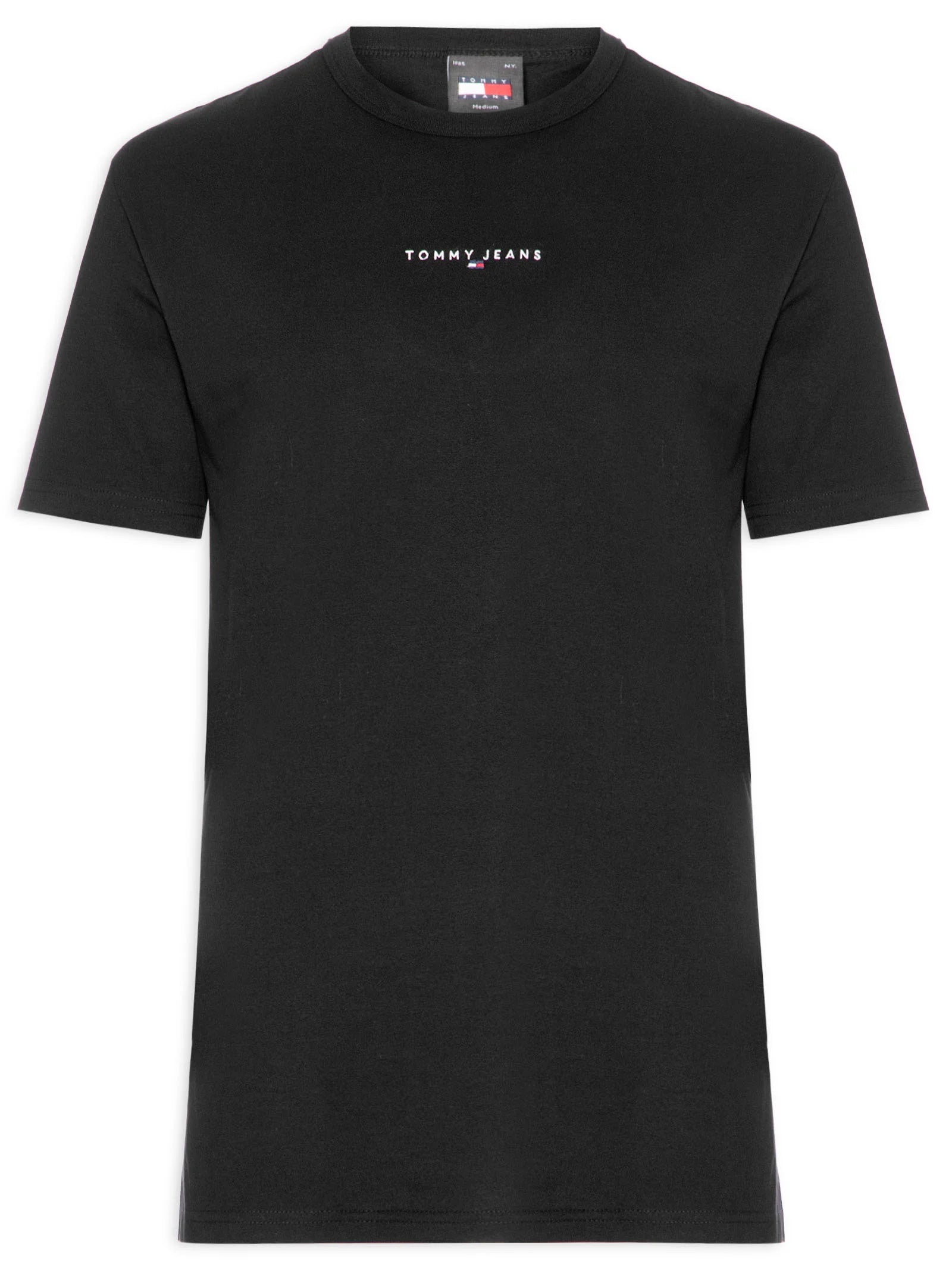 Camiseta Tommy Jeans Relaxed Fit Linear Logo - Preto