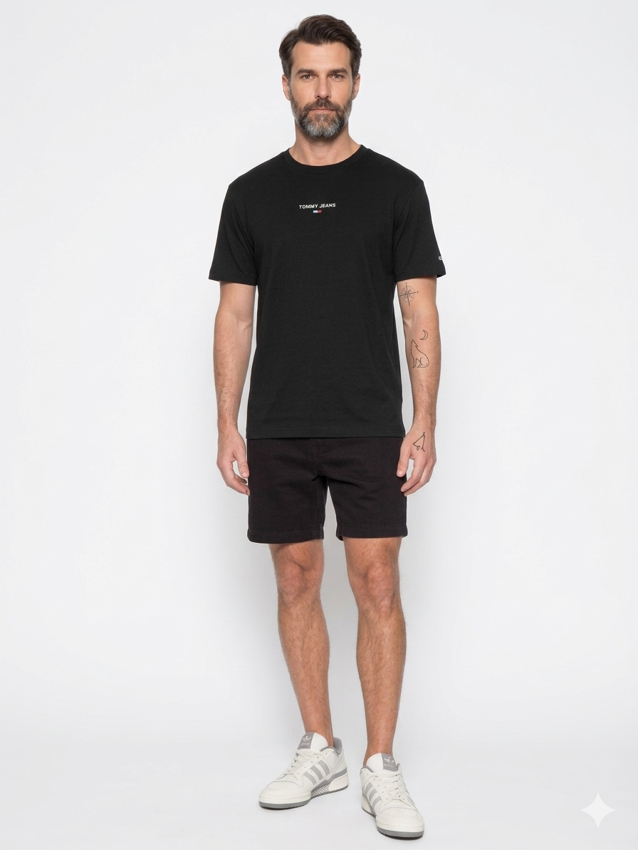 Camiseta Tommy Jeans Relaxed Fit Linear Logo - Preto