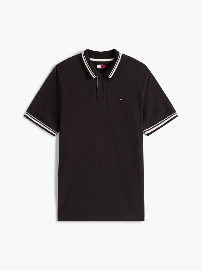 Polo Tommy Jeans Regular Fit Com Friso - Preto