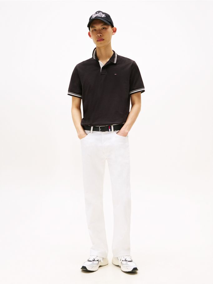 Polo Tommy Jeans Regular Fit Com Friso - Preto